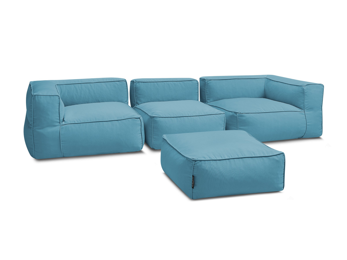 Modulaire tuinbank GIULIA met beschermhoes, 2 hoeken, 1 eenpersoonsfauteuil en 1 poef
