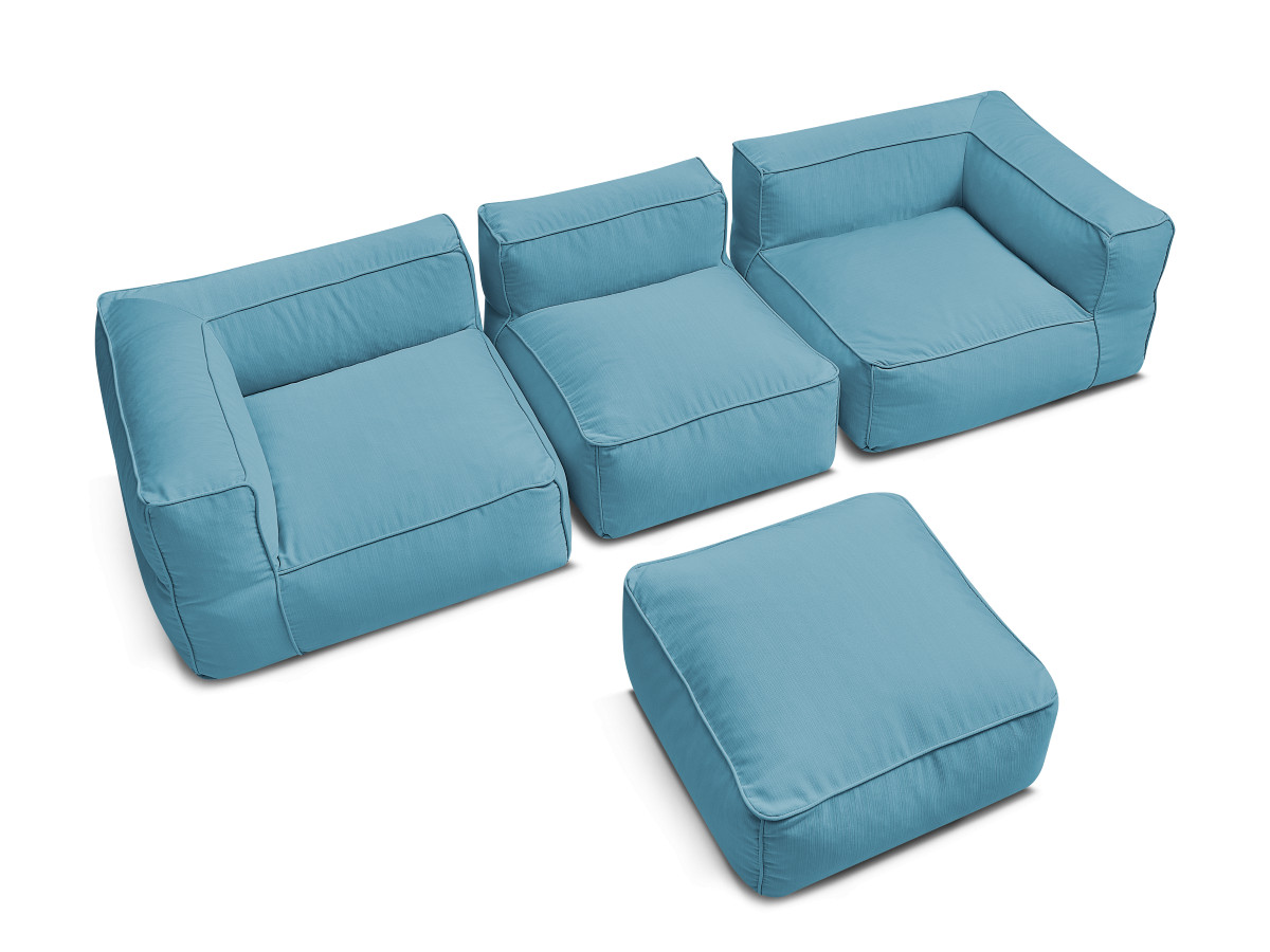 Modulaire tuinbank GIULIA met beschermhoes, 2 hoeken, 1 eenpersoonsfauteuil en 1 poef