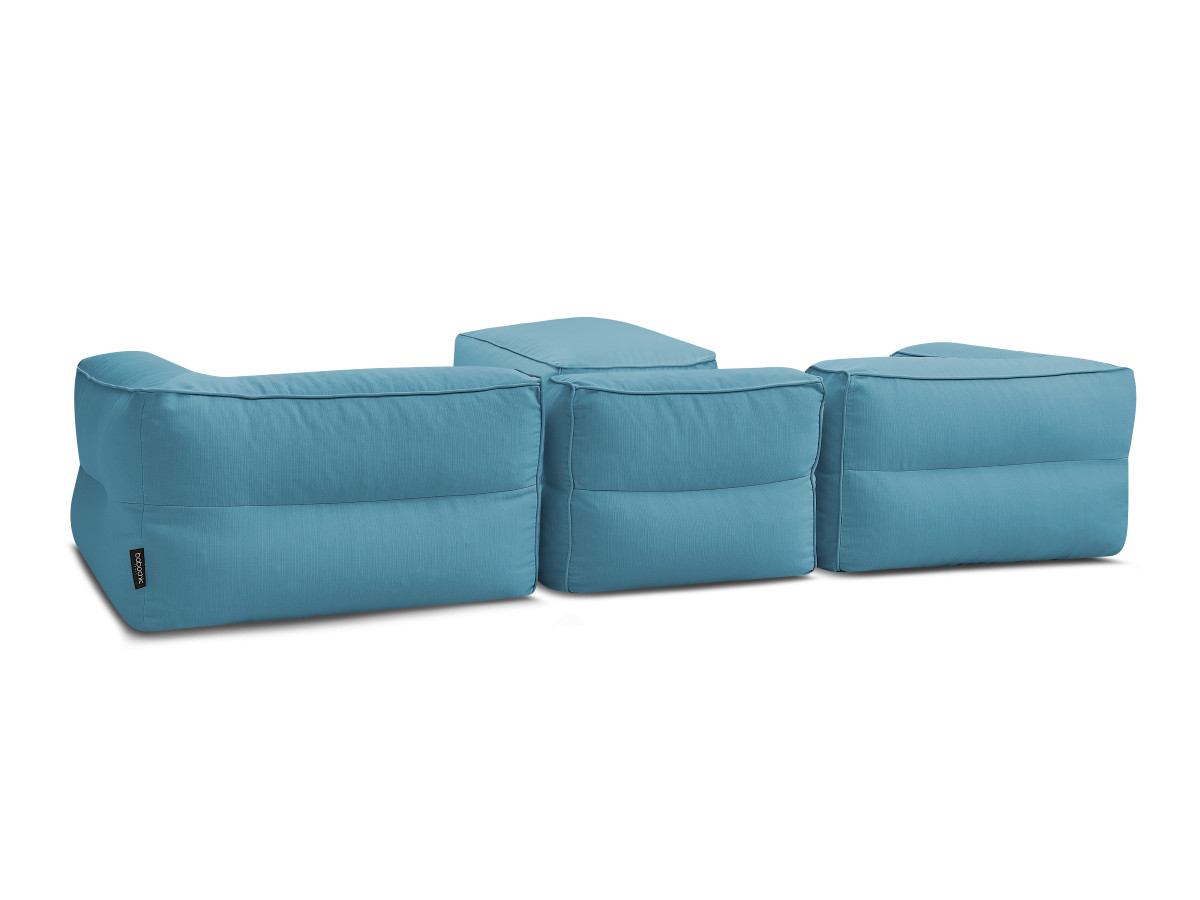 Modulaire tuinbank GIULIA met beschermhoes, 2 hoeken, 1 eenpersoonsfauteuil en 1 poef