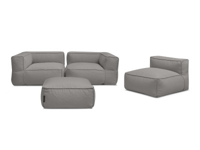 Canapé de jardin modulable GIULIA avec bâche de protection, 2 angles, 1 chauffeuse 1 place et 1 pouf