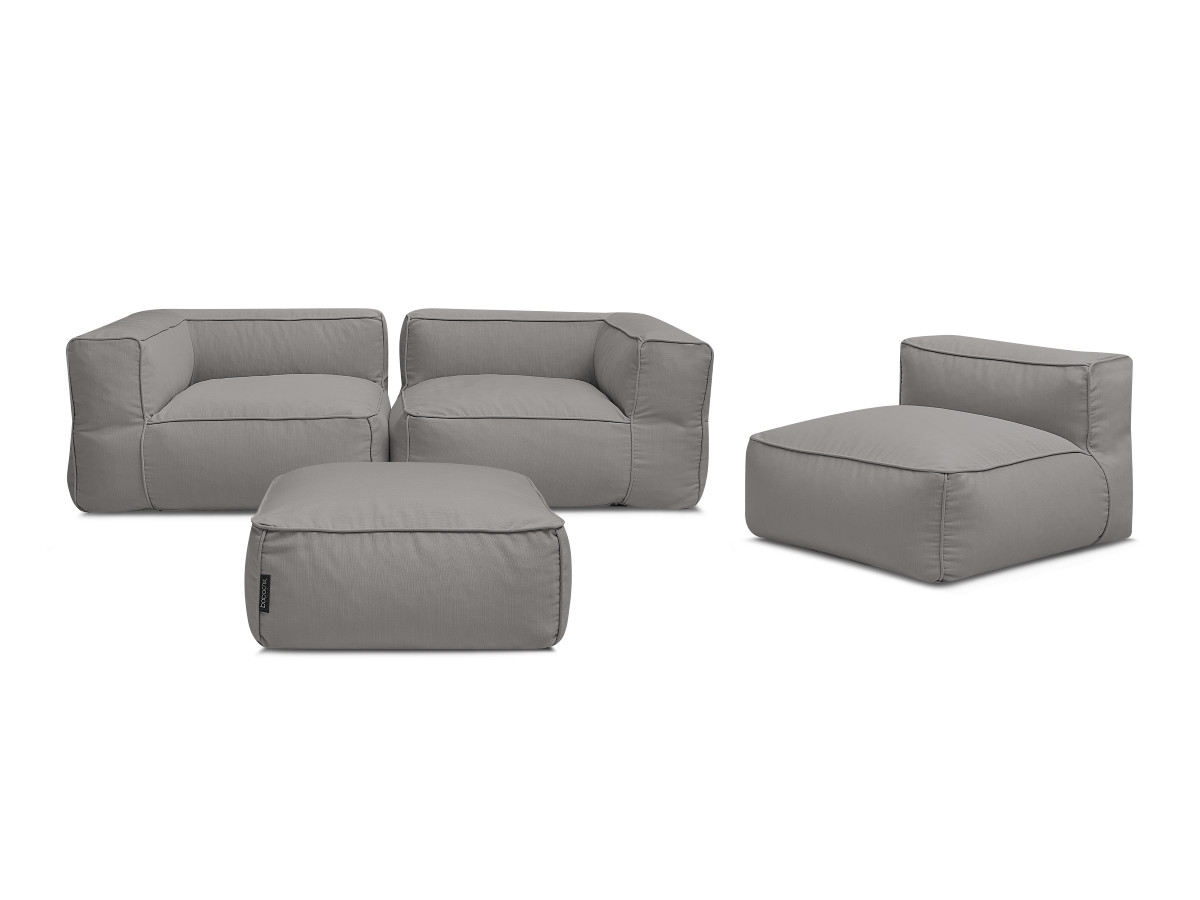 Modulaire tuinbank GIULIA met beschermhoes, 2 hoeken, 1 eenpersoonsfauteuil en 1 poef
