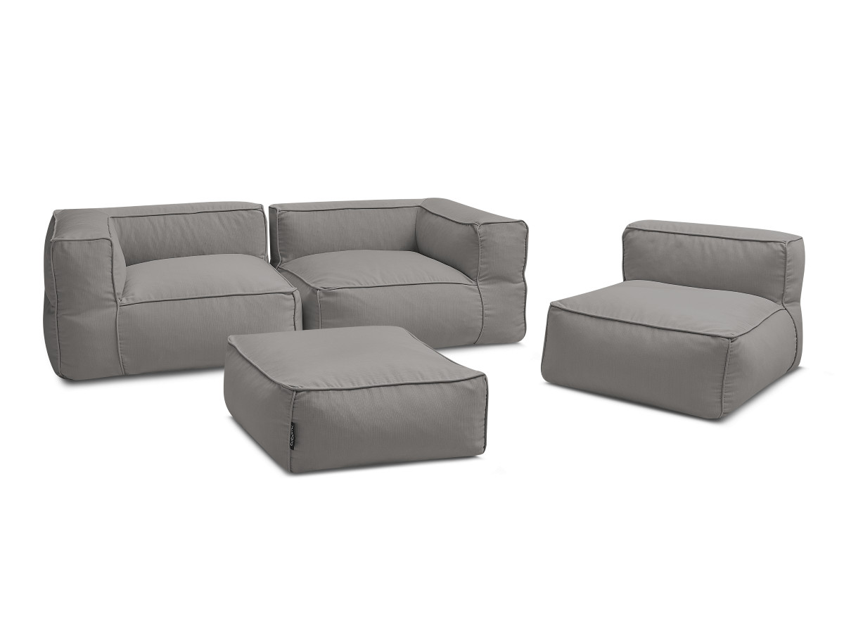 Modulaire tuinbank GIULIA met beschermhoes, 2 hoeken, 1 eenpersoonsfauteuil en 1 poef