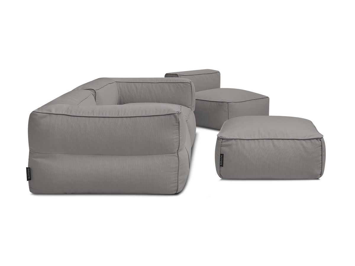 Modulaire tuinbank GIULIA met beschermhoes, 2 hoeken, 1 eenpersoonsfauteuil en 1 poef