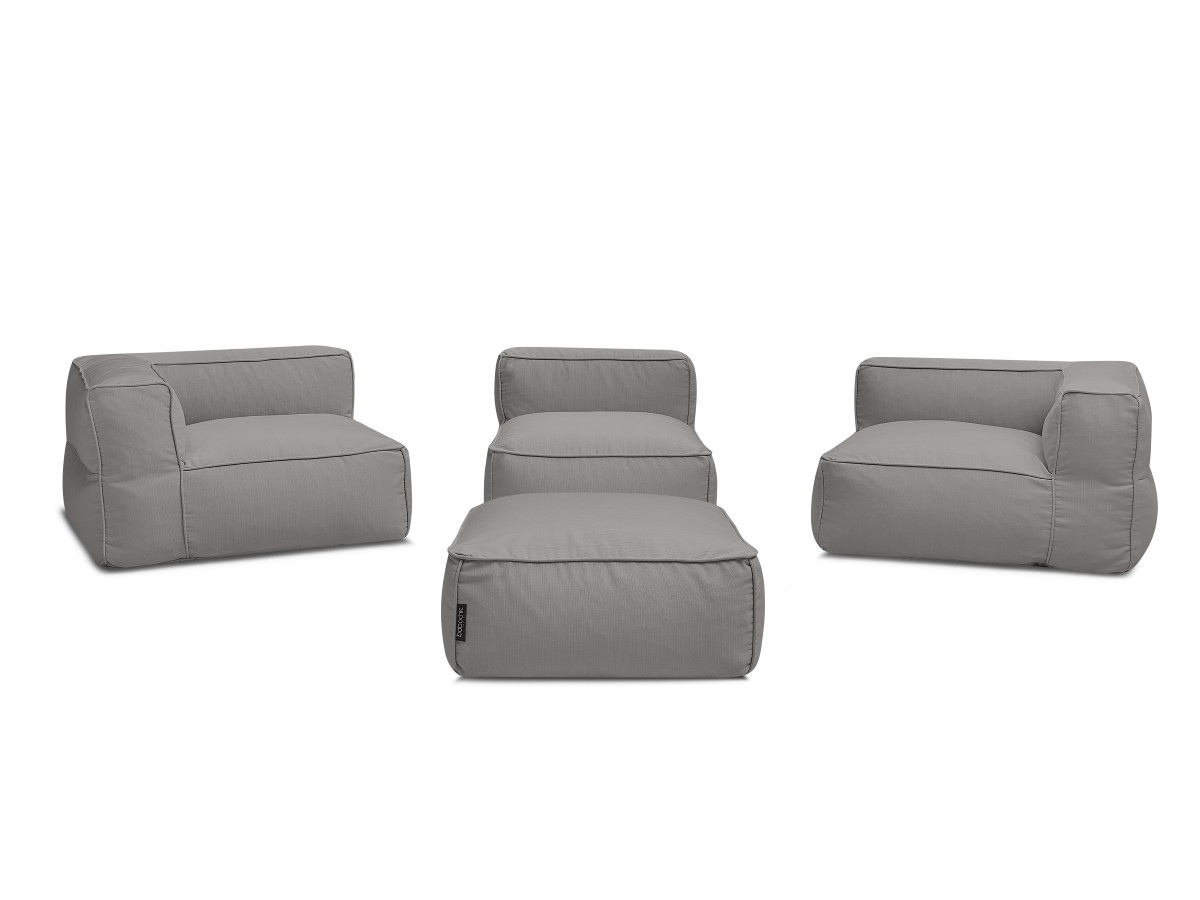 Modulaire tuinbank GIULIA met beschermhoes, 2 hoeken, 1 eenpersoonsfauteuil en 1 poef
