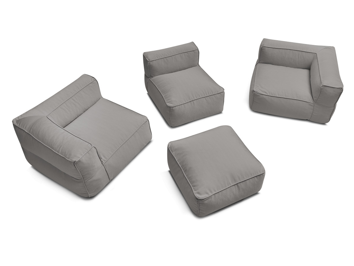 Modulaire tuinbank GIULIA met beschermhoes, 2 hoeken, 1 eenpersoonsfauteuil en 1 poef