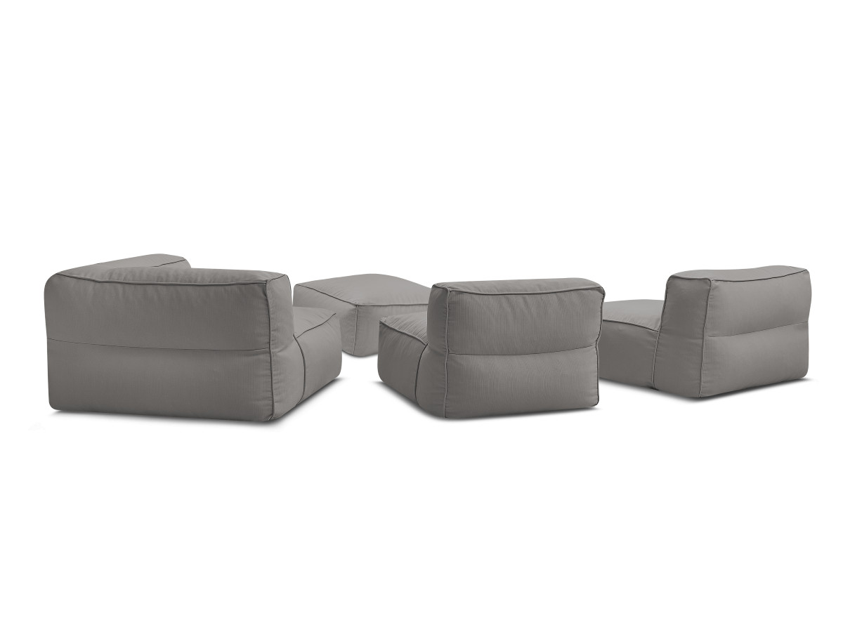 Modulaire tuinbank GIULIA met beschermhoes, 2 hoeken, 1 eenpersoonsfauteuil en 1 poef
