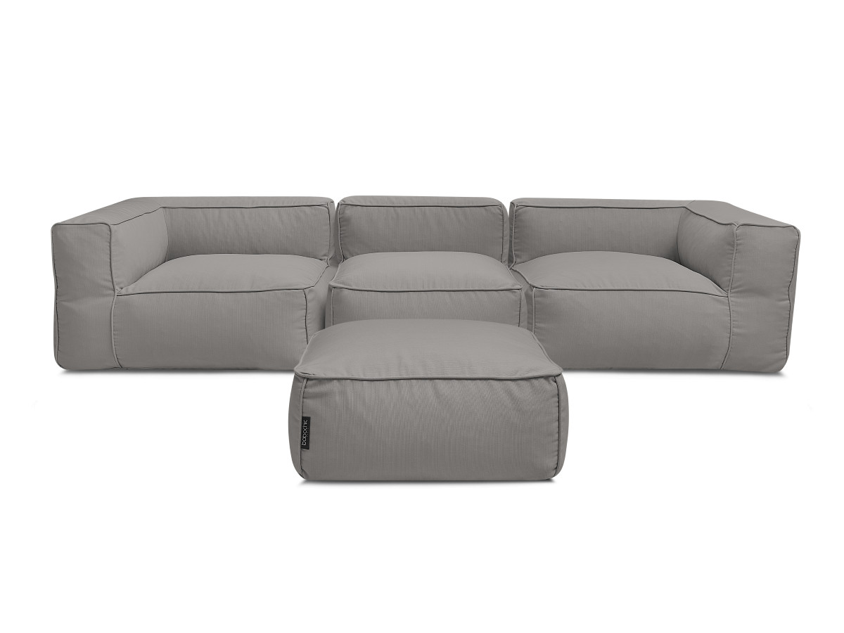 Modulaire tuinbank GIULIA met beschermhoes, 2 hoeken, 1 eenpersoonsfauteuil en 1 poef