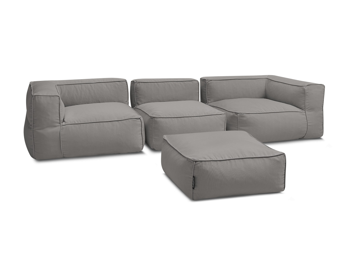 Modulaire tuinbank GIULIA met beschermhoes, 2 hoeken, 1 eenpersoonsfauteuil en 1 poef