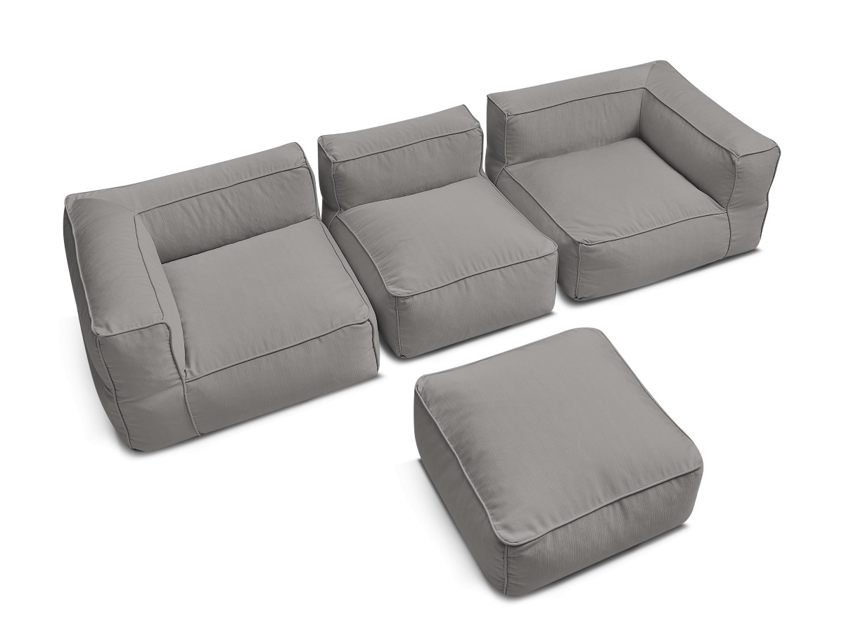 Modulaire tuinbank GIULIA met beschermhoes, 2 hoeken, 1 eenpersoonsfauteuil en 1 poef