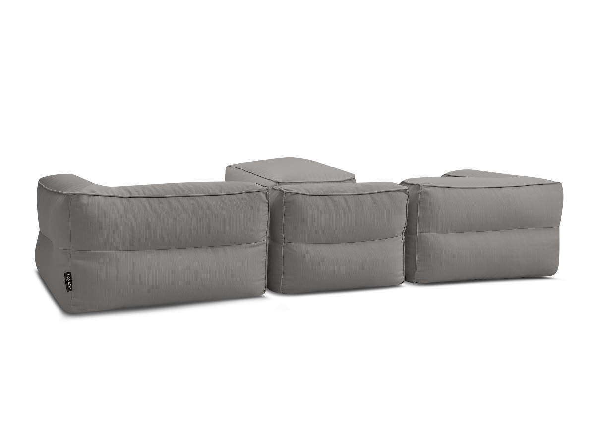 Modulaire tuinbank GIULIA met beschermhoes, 2 hoeken, 1 eenpersoonsfauteuil en 1 poef
