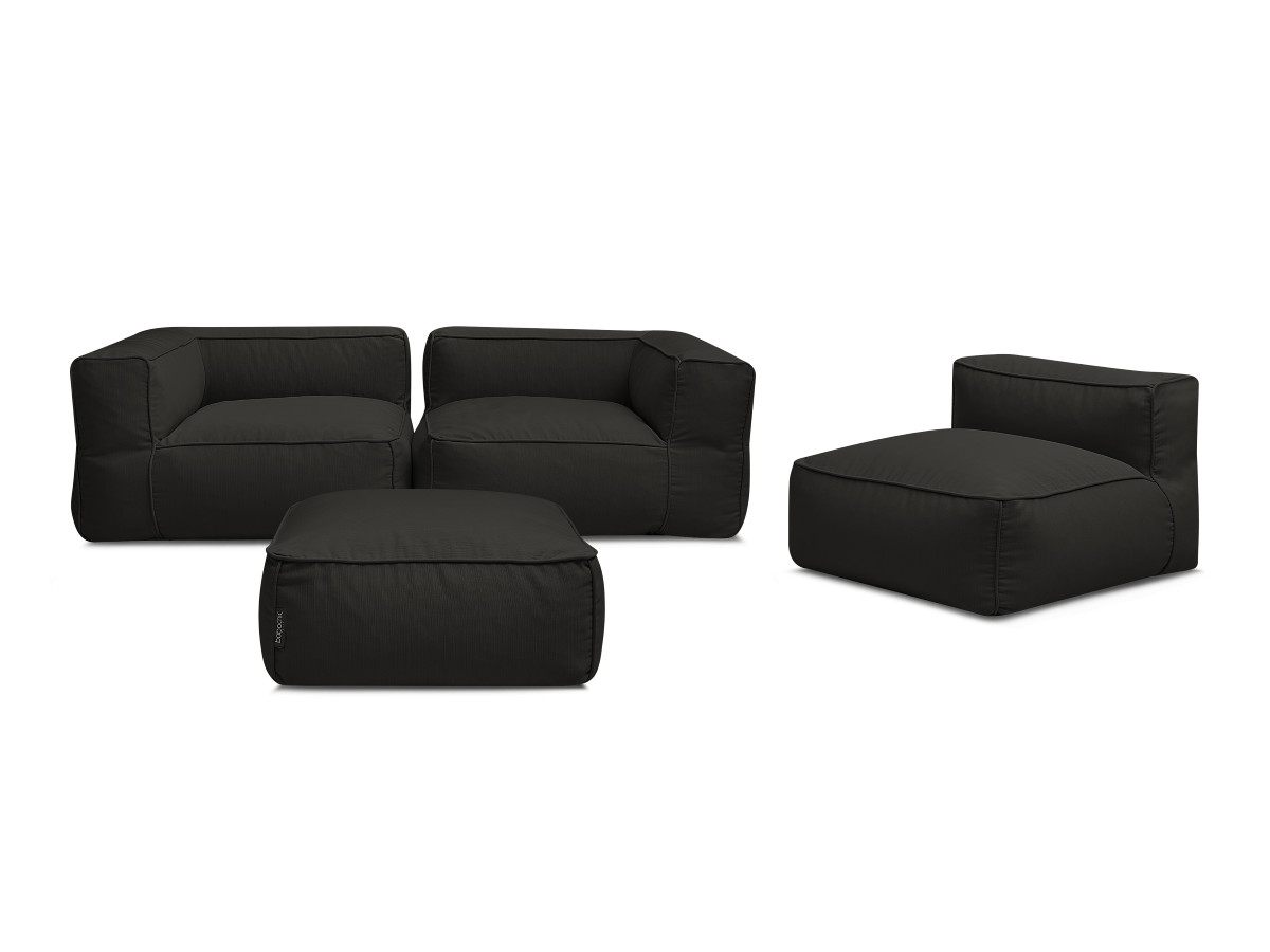 Modulaire tuinbank GIULIA met beschermhoes, 2 hoeken, 1 eenpersoonsfauteuil en 1 poef