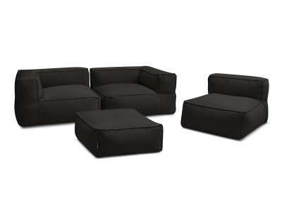 Canapé de jardin modulable GIULIA avec bâche de protection, 2 angles, 1 chauffeuse 1 place et 1 pouf