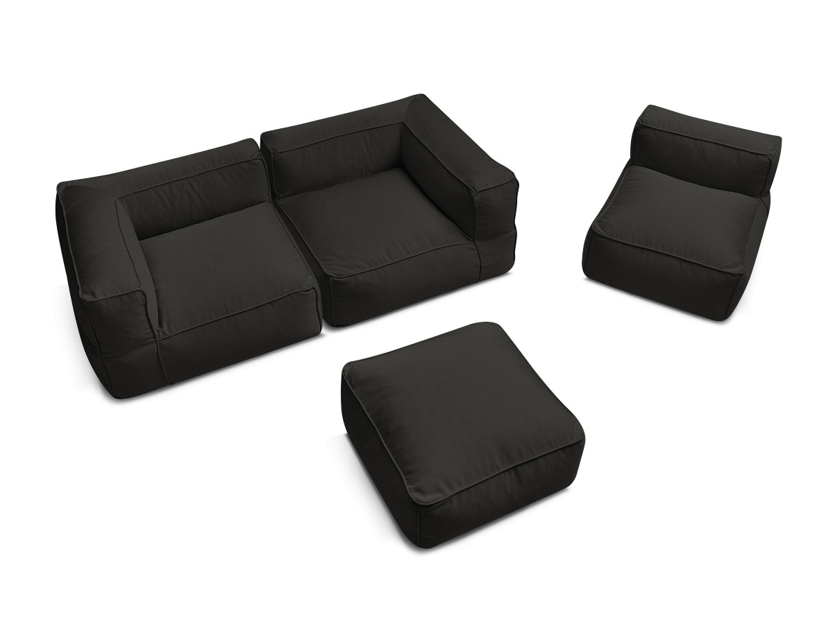 Modulaire tuinbank GIULIA met beschermhoes, 2 hoeken, 1 eenpersoonsfauteuil en 1 poef