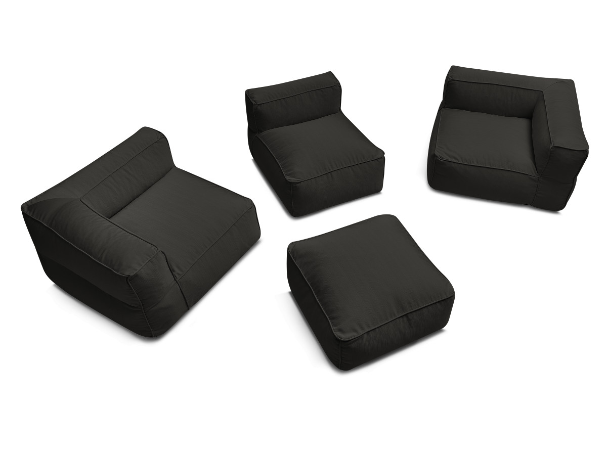 Modulaire tuinbank GIULIA met beschermhoes, 2 hoeken, 1 eenpersoonsfauteuil en 1 poef