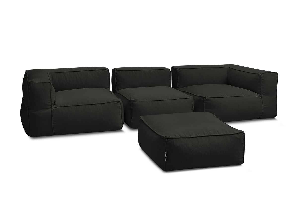 Modulaire tuinbank GIULIA met beschermhoes, 2 hoeken, 1 eenpersoonsfauteuil en 1 poef