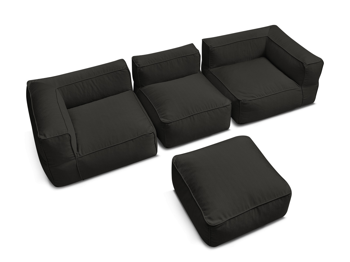 Modulaire tuinbank GIULIA met beschermhoes, 2 hoeken, 1 eenpersoonsfauteuil en 1 poef