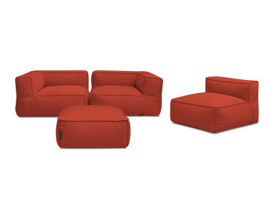 Canapé de jardin modulable GIULIA avec bâche de protection, 2 angles, 1 chauffeuse 1 place et 1 pouf