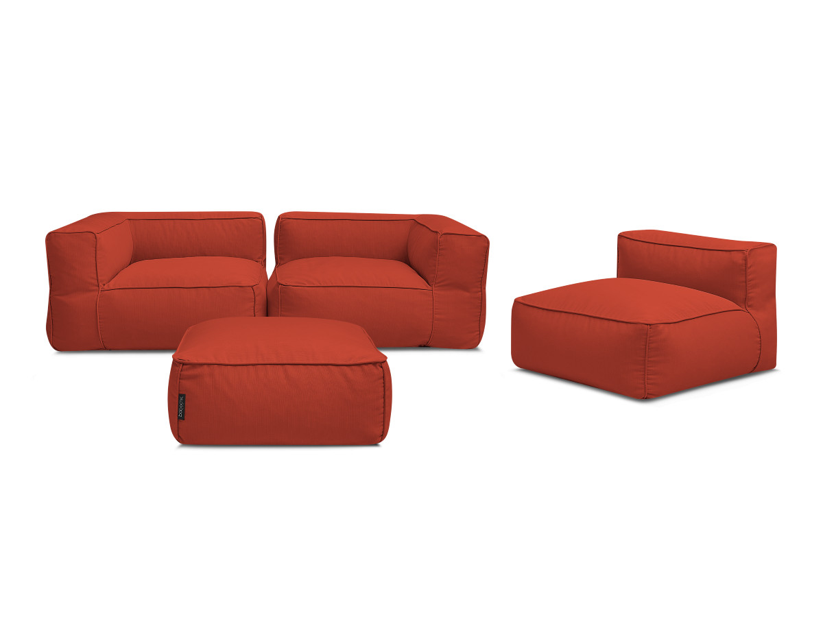 Modulaire tuinbank GIULIA met beschermhoes, 2 hoeken, 1 eenpersoonsfauteuil en 1 poef