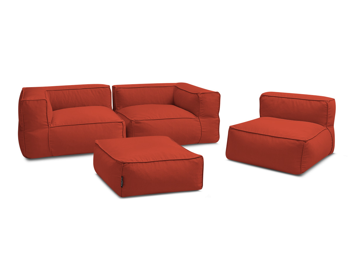Modulaire tuinbank GIULIA met beschermhoes, 2 hoeken, 1 eenpersoonsfauteuil en 1 poef