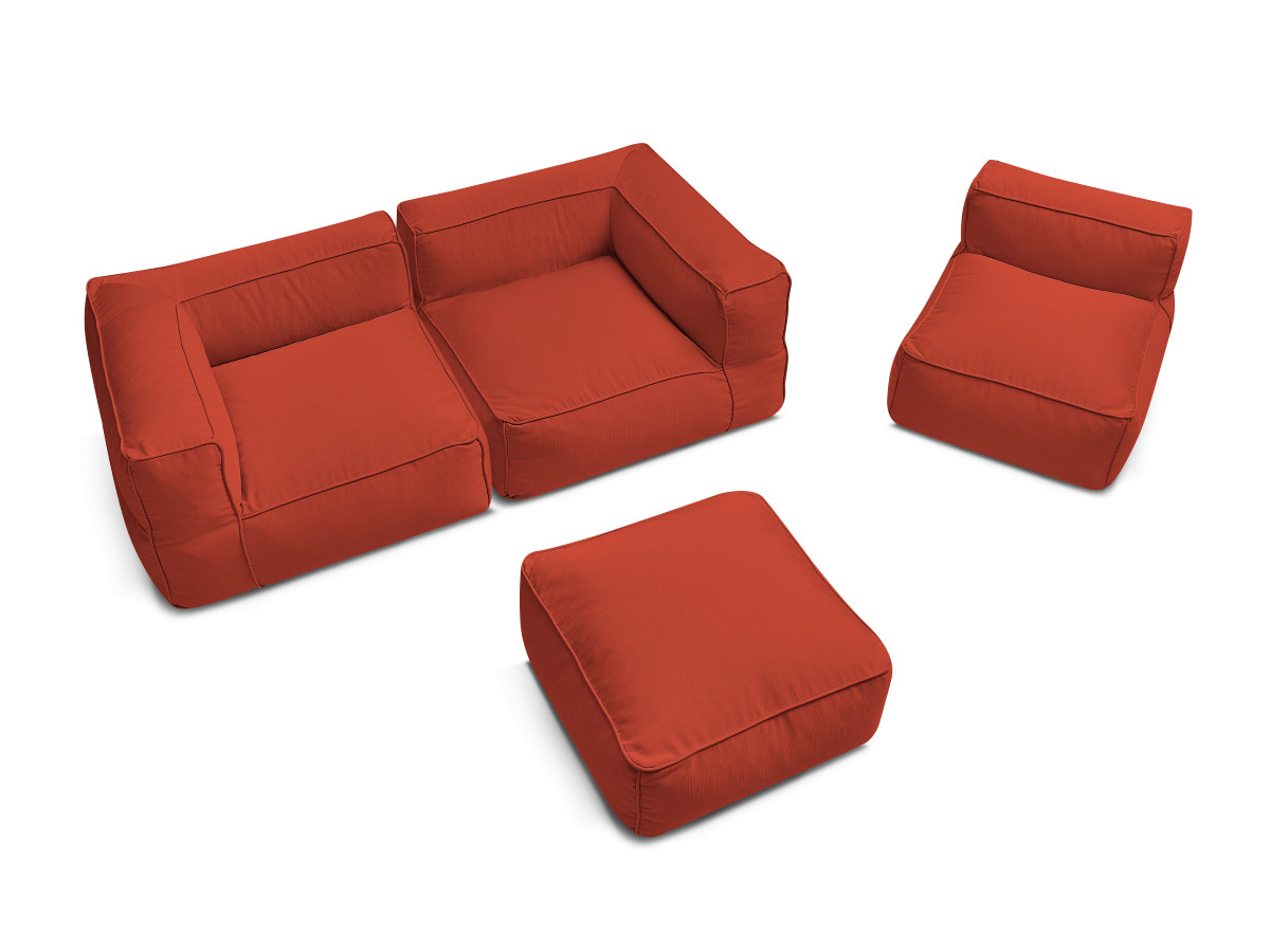 Modulaire tuinbank GIULIA met beschermhoes, 2 hoeken, 1 eenpersoonsfauteuil en 1 poef