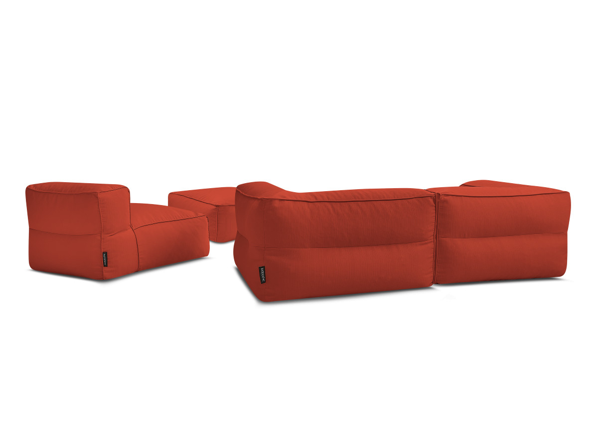 Modulaire tuinbank GIULIA met beschermhoes, 2 hoeken, 1 eenpersoonsfauteuil en 1 poef