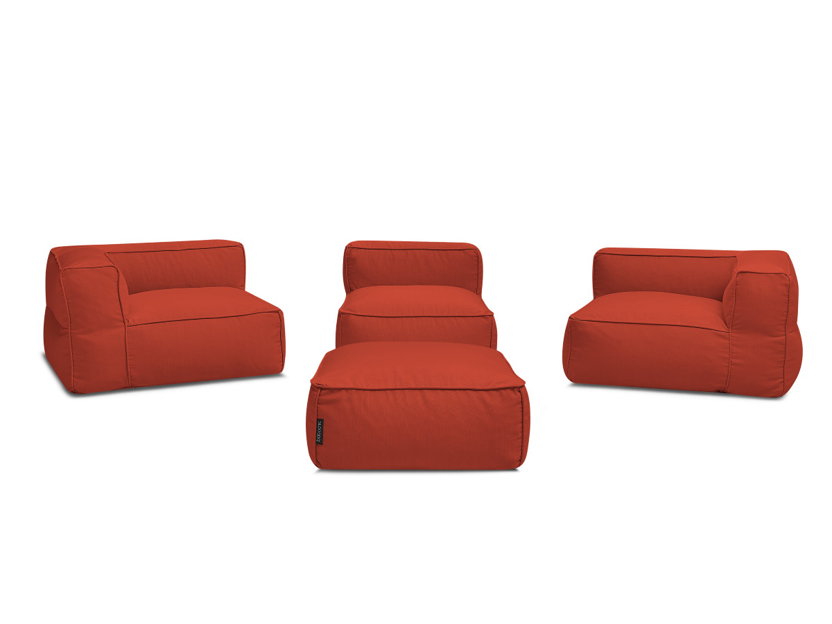 Modulaire tuinbank GIULIA met beschermhoes, 2 hoeken, 1 eenpersoonsfauteuil en 1 poef