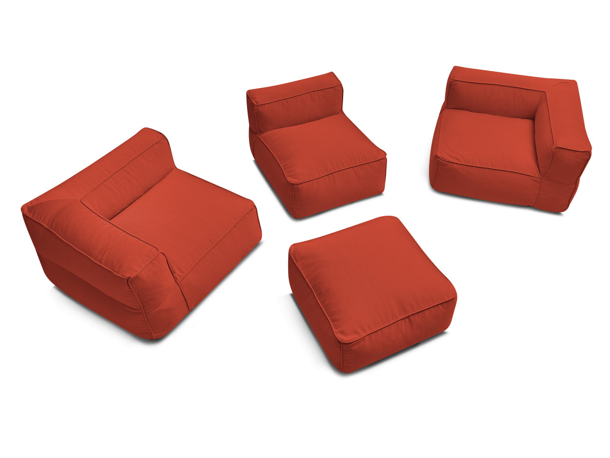 Modulaire tuinbank GIULIA met beschermhoes, 2 hoeken, 1 eenpersoonsfauteuil en 1 poef