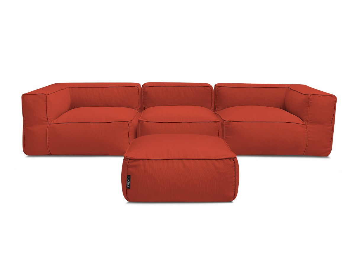 Modulaire tuinbank GIULIA met beschermhoes, 2 hoeken, 1 eenpersoonsfauteuil en 1 poef