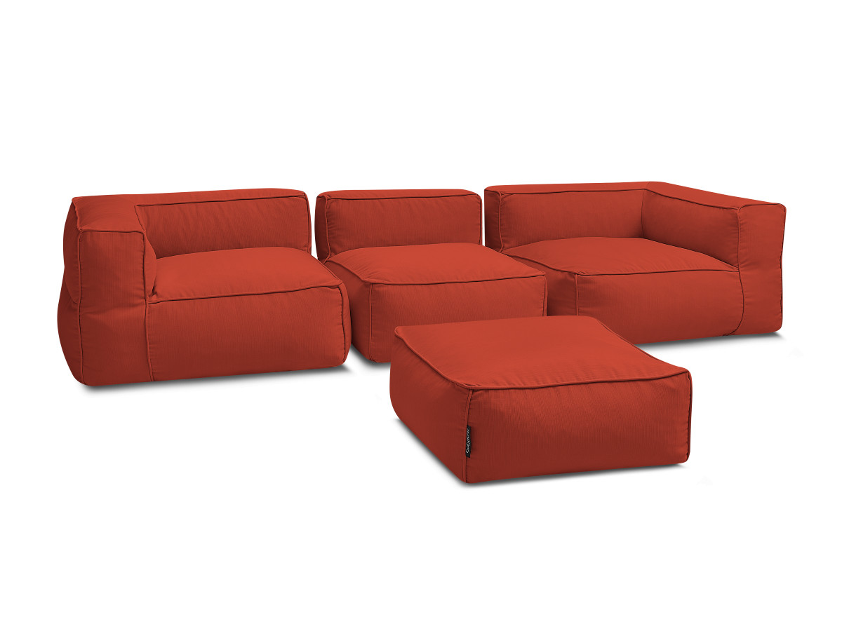 Modulaire tuinbank GIULIA met beschermhoes, 2 hoeken, 1 eenpersoonsfauteuil en 1 poef