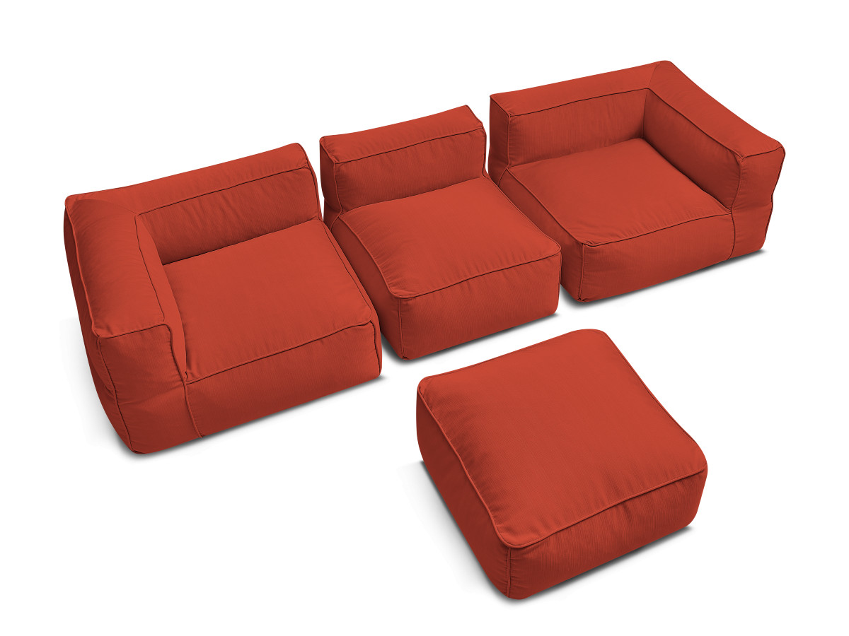 Modulaire tuinbank GIULIA met beschermhoes, 2 hoeken, 1 eenpersoonsfauteuil en 1 poef