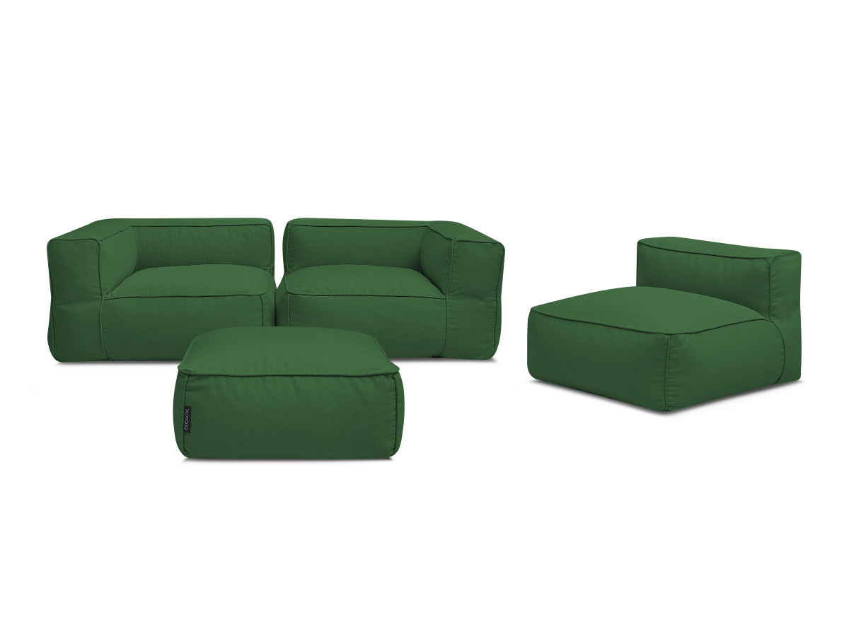 Modulaire tuinbank GIULIA met beschermhoes, 2 hoeken, 1 eenpersoonsfauteuil en 1 poef
