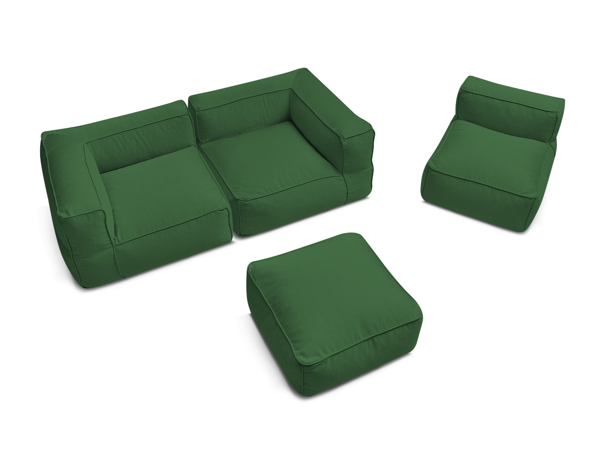 Modulaire tuinbank GIULIA met beschermhoes, 2 hoeken, 1 eenpersoonsfauteuil en 1 poef