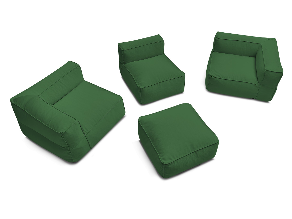 Modulaire tuinbank GIULIA met beschermhoes, 2 hoeken, 1 eenpersoonsfauteuil en 1 poef