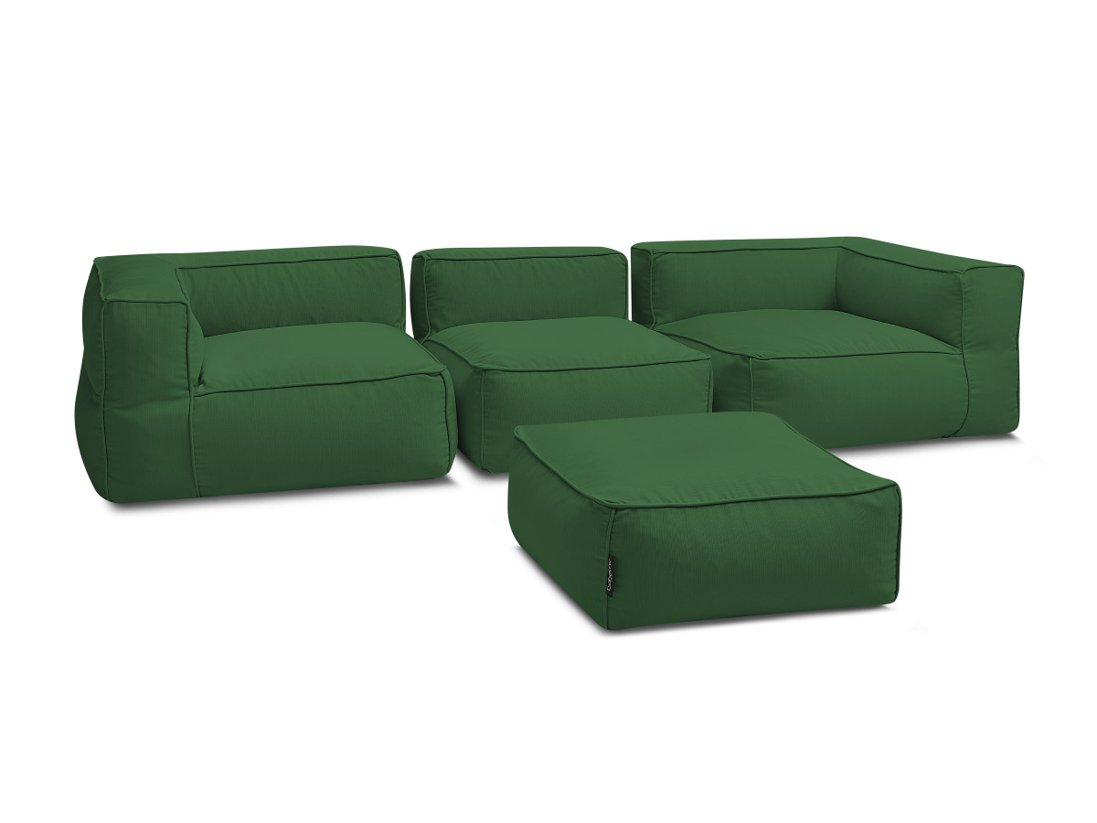 Modulaire tuinbank GIULIA met beschermhoes, 2 hoeken, 1 eenpersoonsfauteuil en 1 poef