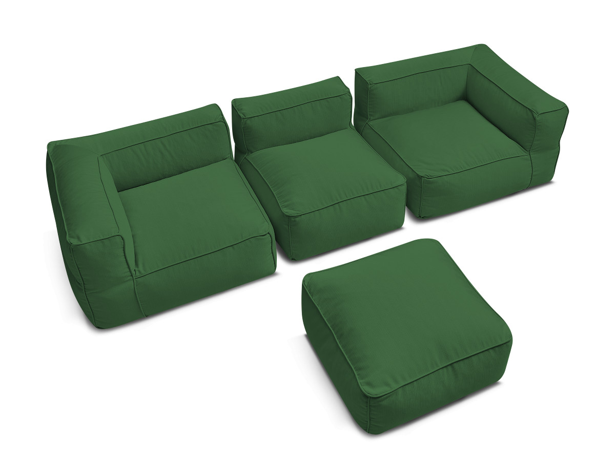Modulaire tuinbank GIULIA met beschermhoes, 2 hoeken, 1 eenpersoonsfauteuil en 1 poef