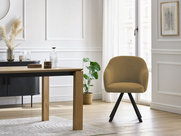 Chaise SOPHIE tissu velours côtelé et pieds étoile