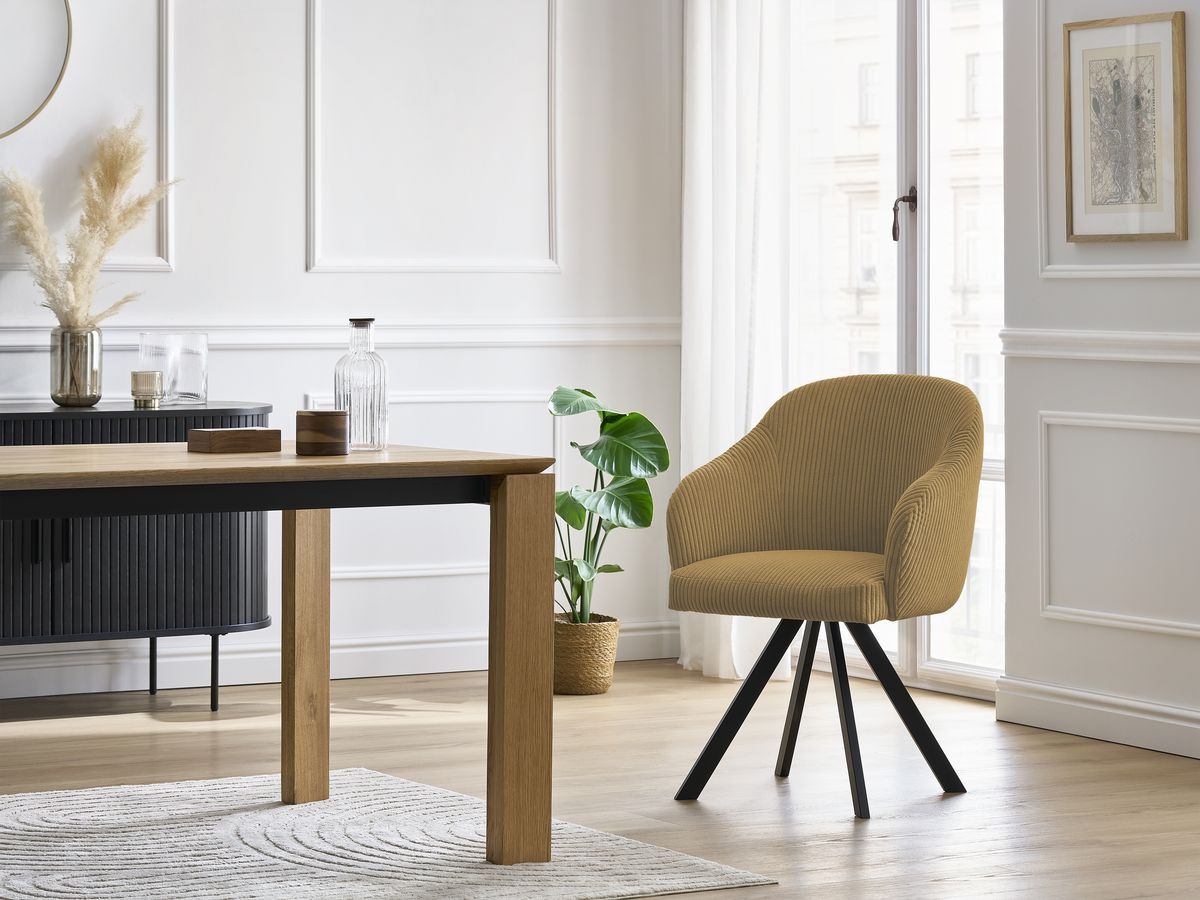 Chaise SOPHIE tissu velours côtelé et pieds étoile