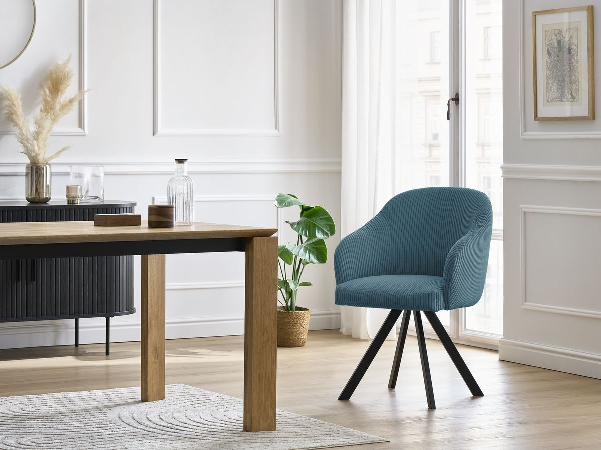 Chaise SOPHIE tissu velours côtelé et pieds étoile