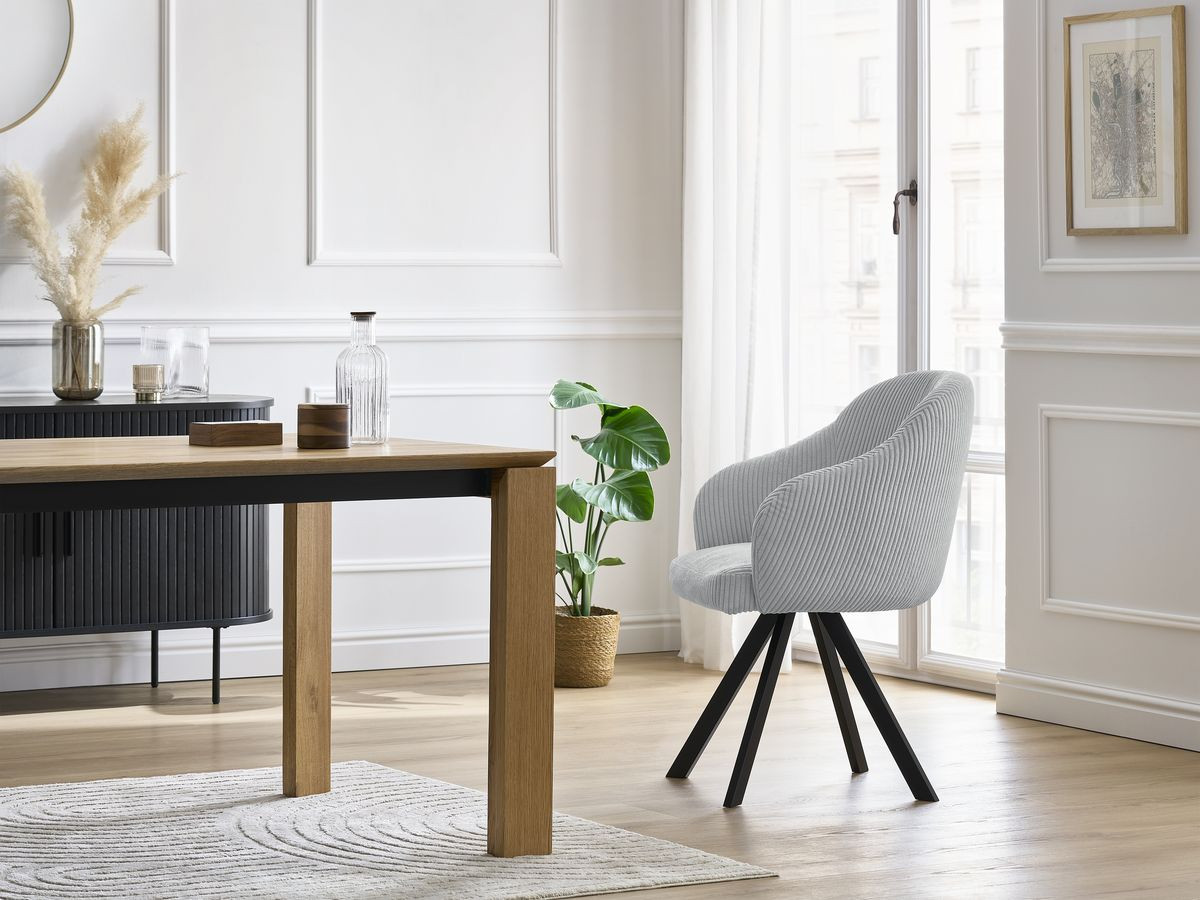 Chaise SOPHIE velours côtelé et pieds étoile gris clair — vue 5