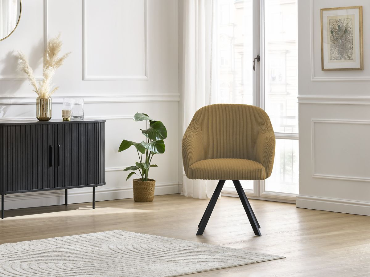 Chaise SOPHIE tissu velours côtelé et pieds étoile