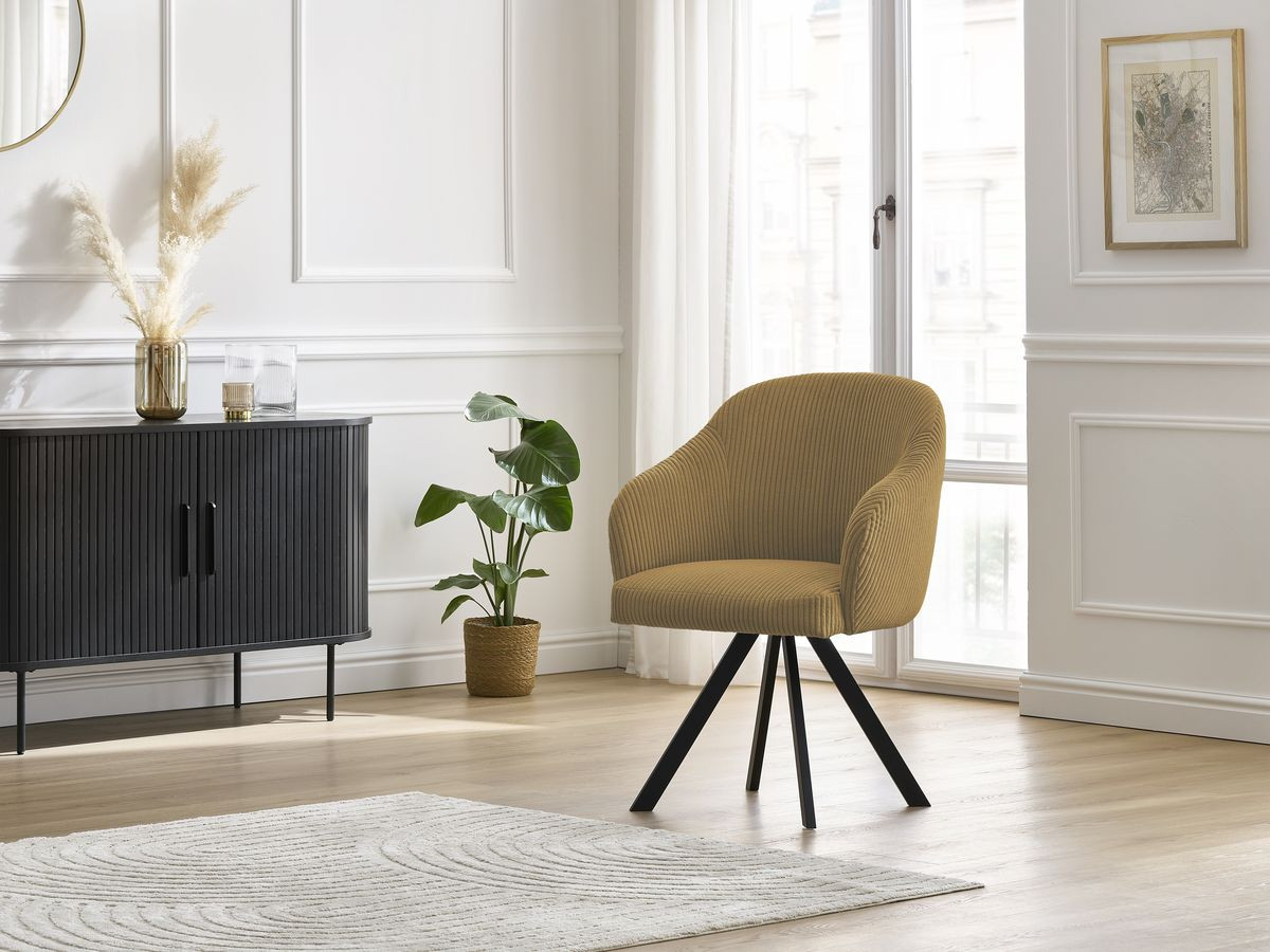 Chaise SOPHIE tissu velours côtelé et pieds étoile