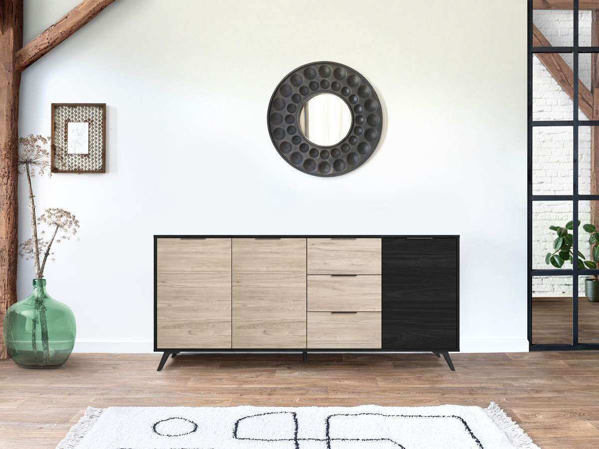 Buffet bas 3 portes 180 cm INAYA Bois et noir