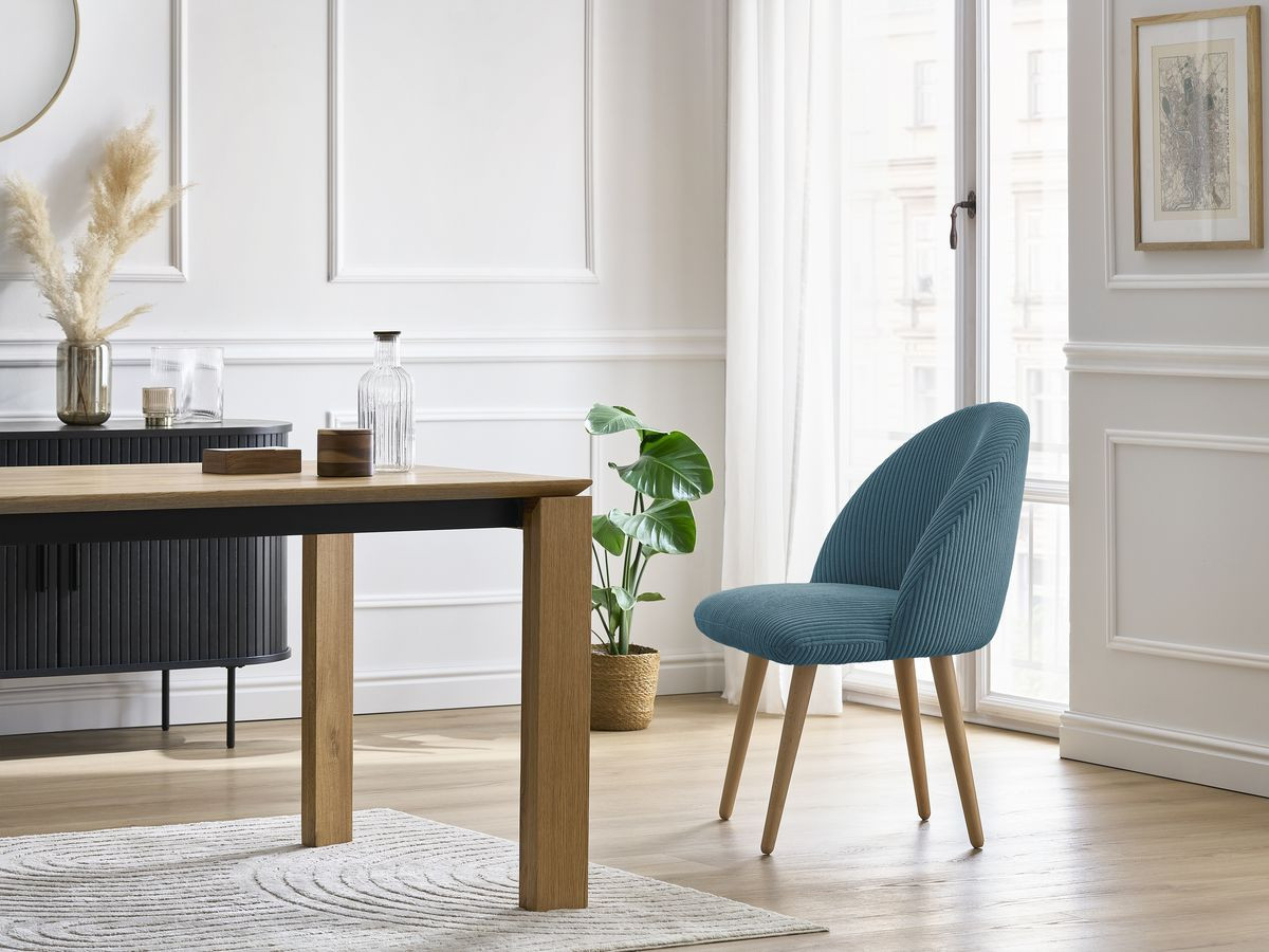 Chaise LALIE velours côtelé et pieds scandinaves bois bleu foncé — vue 5