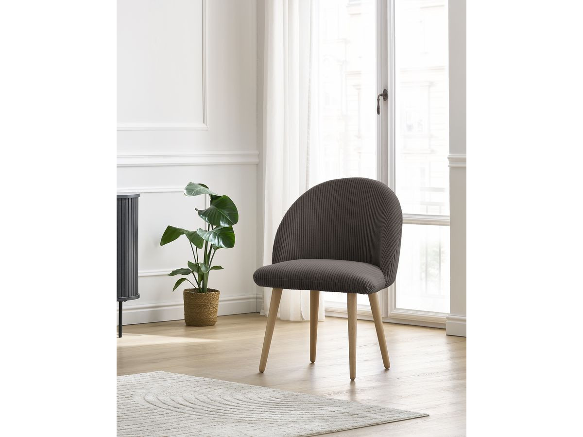 Chaise LALIE tissu velours côtelé et pieds scandinaves bois