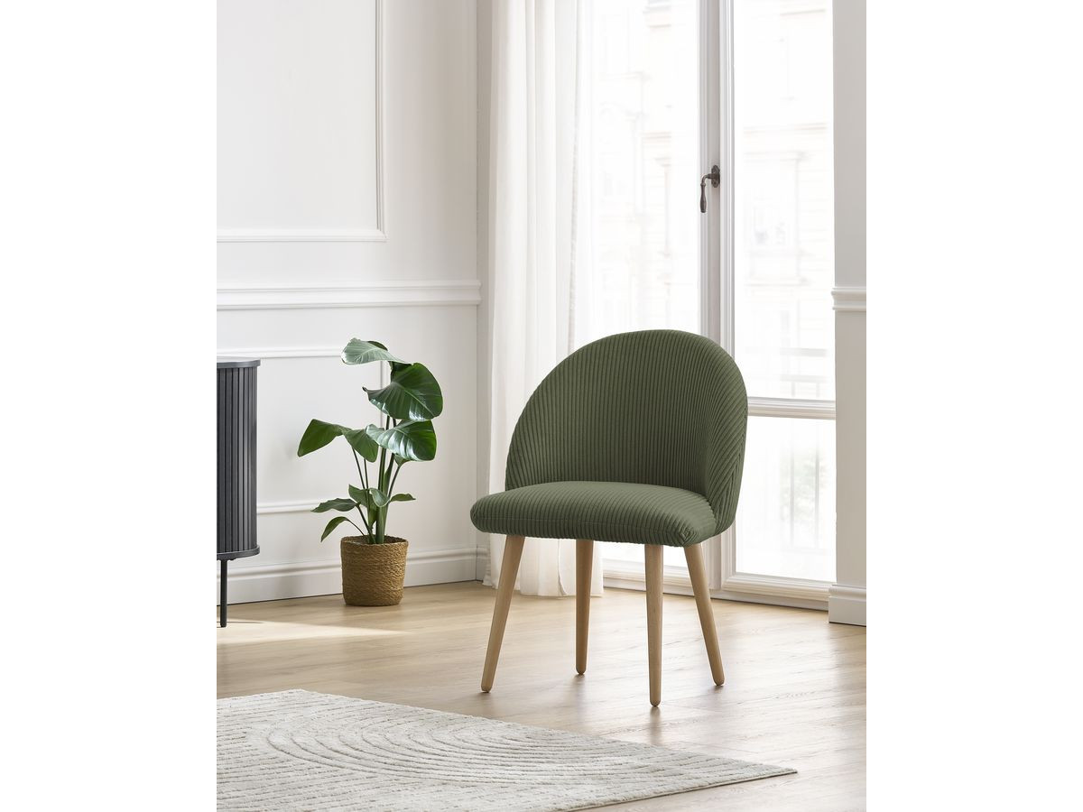 Chaise LALIE tissu velours côtelé et pieds scandinaves bois