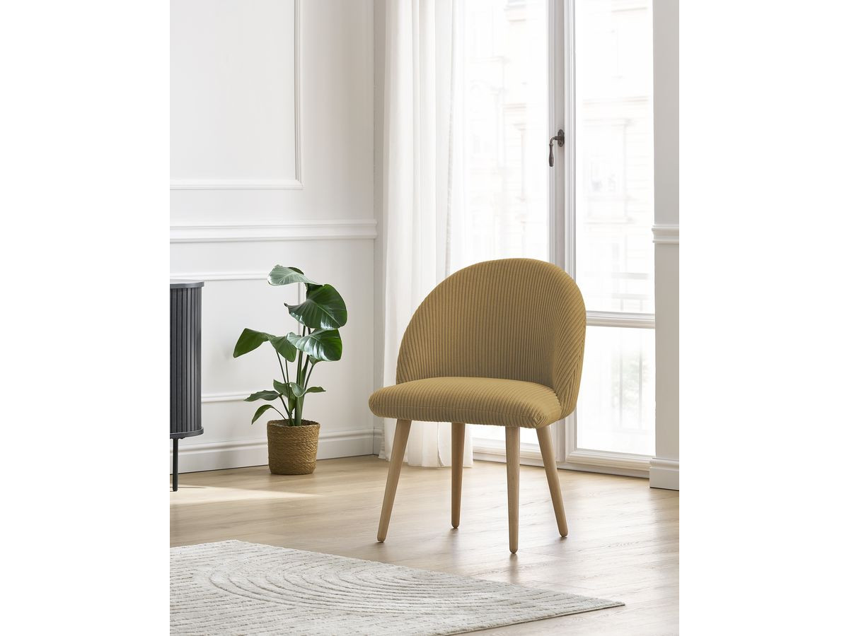 Chaise LALIE tissu velours côtelé et pieds scandinaves bois