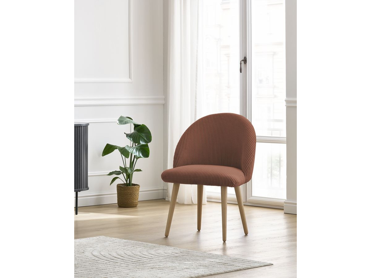 Chaise LALIE tissu velours côtelé et pieds scandinaves bois