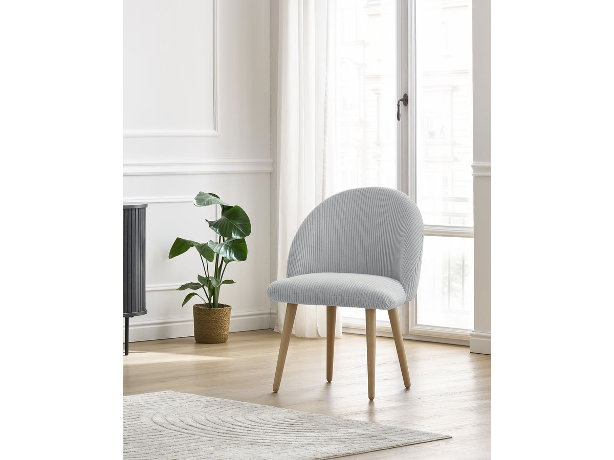 Chaise LALIE tissu velours côtelé et pieds scandinaves bois