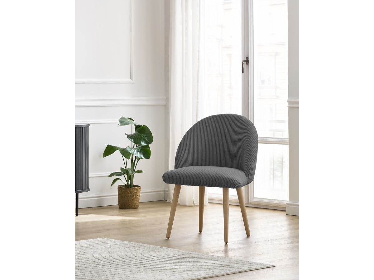 Chaise LALIE tissu velours côtelé et pieds scandinaves bois