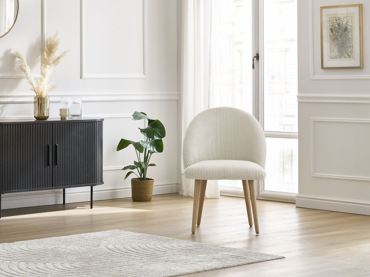 LALIE stoel in corduroy stof en Scandinavische houten poten